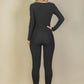 Ribbed Scoop Neck Long Sleeve Jumpsuit