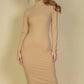 Ribbed Mock Neck Long Sleeve Bodycon Midi Dress