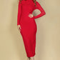 Ribbed Mock Neck Long Sleeve Bodycon Midi Dress