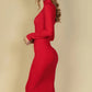 Ribbed Mock Neck Long Sleeve Bodycon Midi Dress