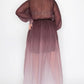 Ombre Chiffon Wrap Front Long Sleeve Tie Waist Slit Front Maxi Dress