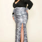 Venecia Solid/zebra V Neck Long Sleeve Belted Maxi Dress