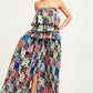 Printed Ruffle Top And Pleated Skirt Set