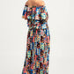 Printed Ruffle Top And Pleated Skirt Set