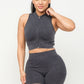 Washed Seamless Zipper Top And Shorts Set