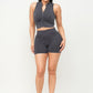 Washed Seamless Zipper Top And Shorts Set