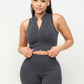 Washed Seamless Zipper Top And Shorts Set