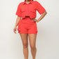 Front Button Down Side Pockets Top And Shorts Set