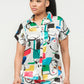 Satin Dolman Print Button Down Top And Shorts Set