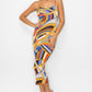 Crossed Back Marble Print Multicolor Midi Dress