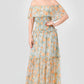 Floral Chiffon Off Shoulder Smocked Back Ruffled Tiered Maxi Dress