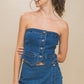 Denim Strapless Button-up Crop Top