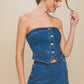 Denim Strapless Button-up Crop Top