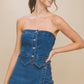 Denim Strapless Button-up Crop Top