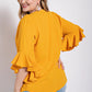 Ruffled Bell Sleeve And Front Pleated Detail Top