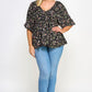 Floral V-neck Babydoll Balloon Slv Top