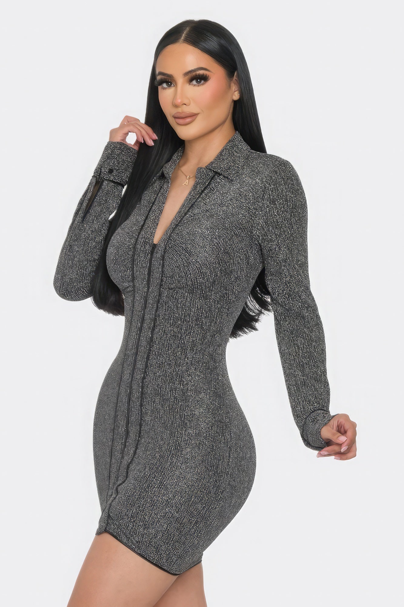 Mock Neck Long Sleeve Mini Dress